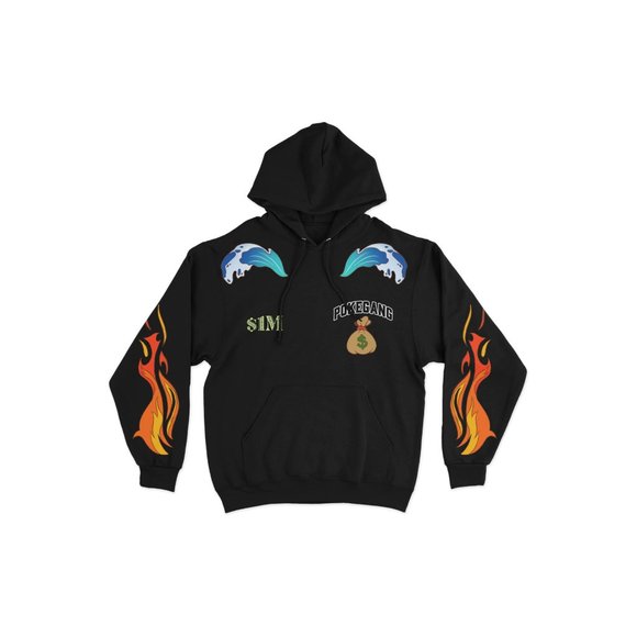 PokeGang Unisex Black Long Sleeve Side Kangaroo Pocket Pullover Fleece Hoodie - Picture 1 of 8